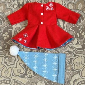 American Girl Doll Ice Skating Outfit Red Dress & Blue Winter Hat 2015 MaryEllen